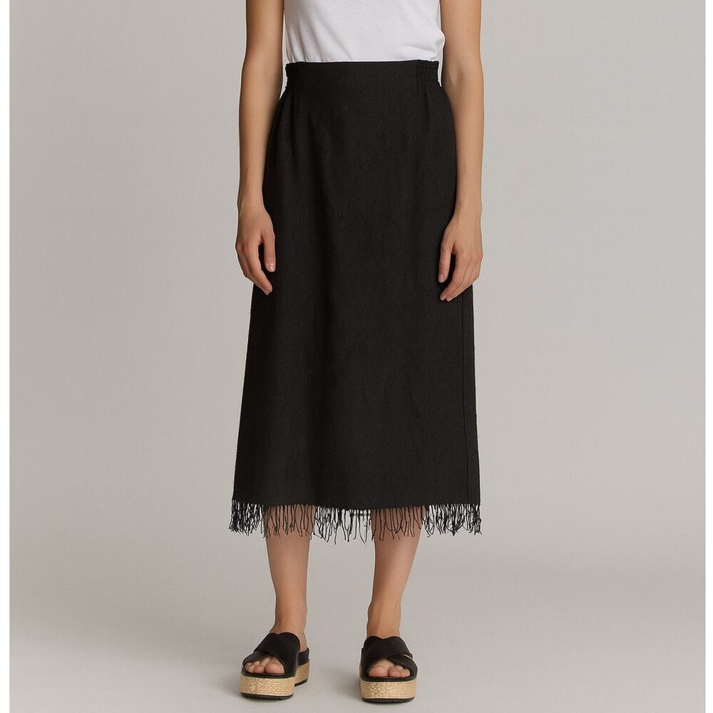 Maurizio Pecoraro Black Fringe Hem Midi Skirt Made in Italy Size M/L